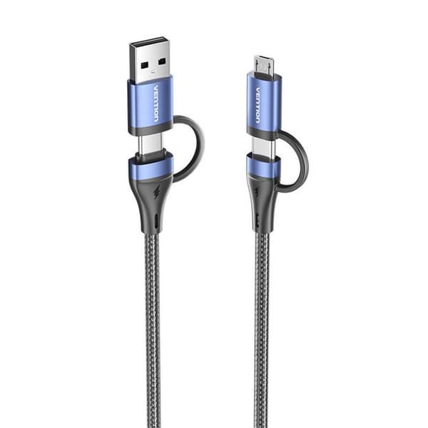 USB 2.0 Kabel - VENTION - CTLLH - 4 i 1 (USB-A/USB-C/Lightning/Micro-USB) - 1 m - Sort