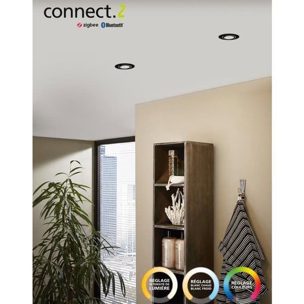 Kit 1 indbygget Zigbee bluetooth spot Saliceto hvid/farver, rund sort