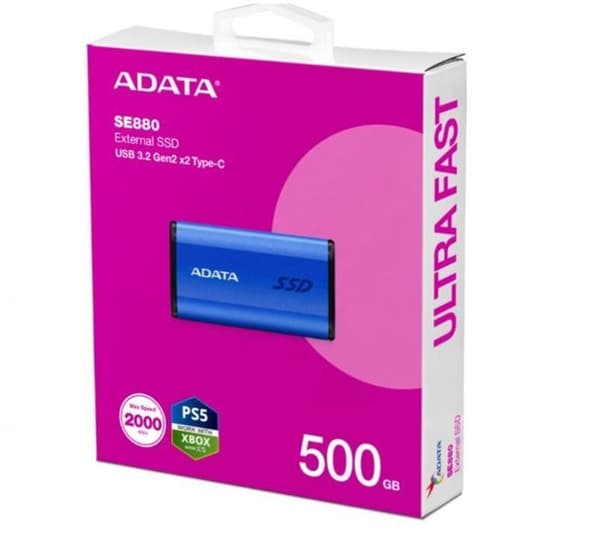 Extern SSD-hårddisk - Adata - SE880 - 500 Go - USB 3.2 Gen 2x2 - Blå