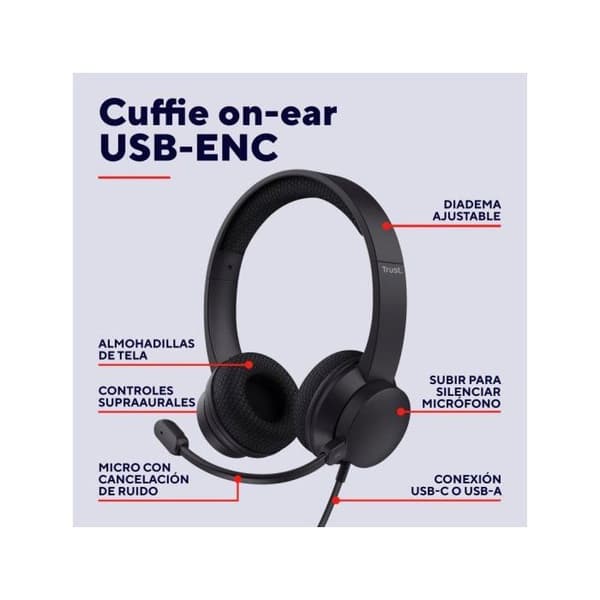 Trust HS-260 computer Kablet on-ear headset Stereo sort