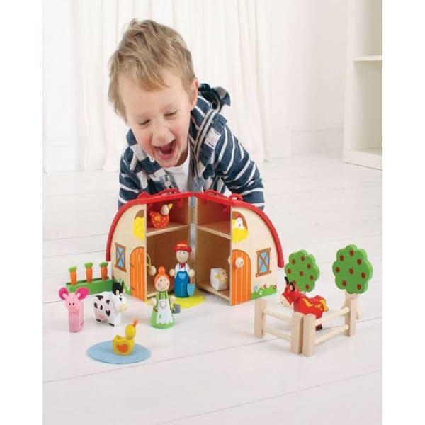 Lantgårdsspel - Mini leksatts - 10 delar - Trä - Klara färger