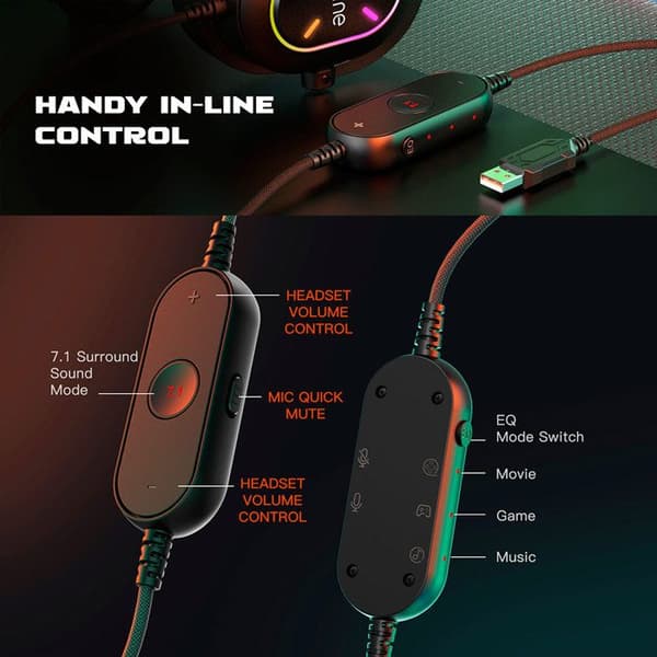 Fifine H6X Professionelt USB RGB Gaming Headset, sort
