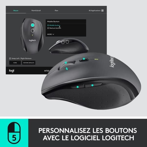Mus - Trådlös - Logitech - M705 Marathon - Grå