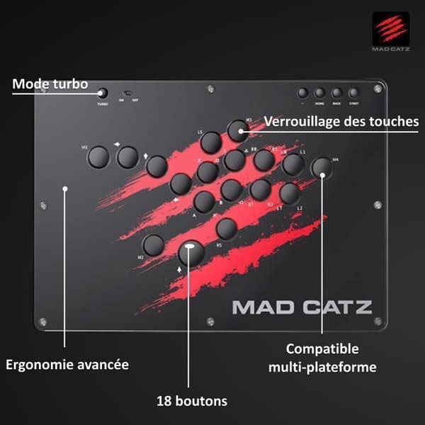 "Arcade Controller Uden Stang - MADCATZ - N.E.K.O. - 18 Kailh Choc V2 Knapper - PS4, PC, Switch - Ergonomisk"