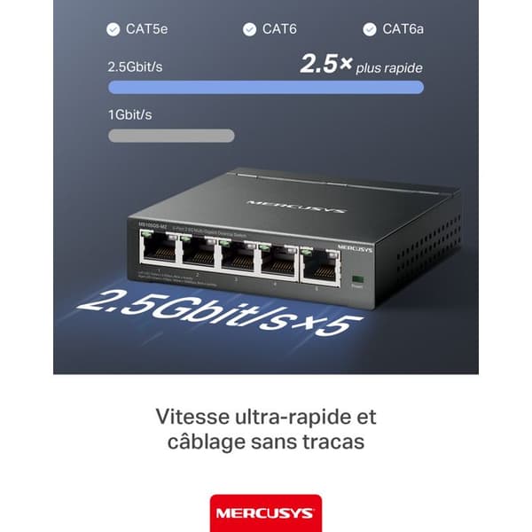 Switch til skrivebord - MERCUSYS - MS105GS-M2 - 5 porte 2,5 Gbps - Metalhus - Plug & Play