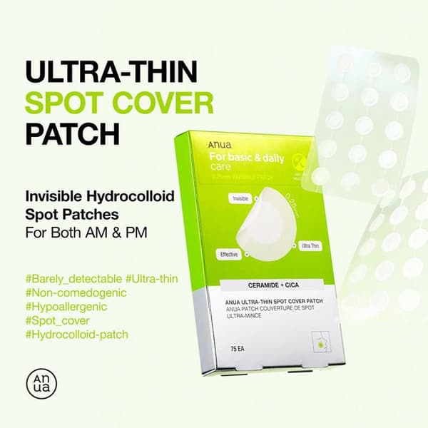 ANUA Ultra-Tynd Spot Dækningsplaster - 75 hydrocolloide plaster, 2 størrelser