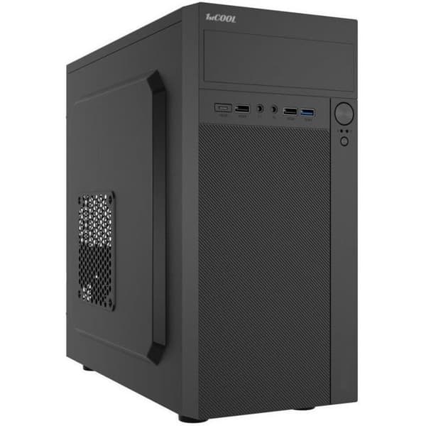 1stcool Premium STEP kabinet, micro-tower, AU, USB 3.0, USB-C, 1 ventilator 120 mm + 1 ventilator 80 mm, sort