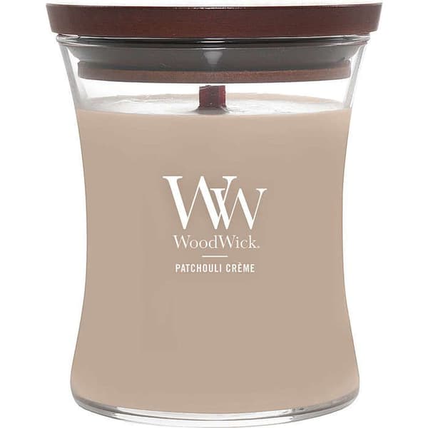 WOODWICK Timeglas Stearinlys Medium Patchouli Creme