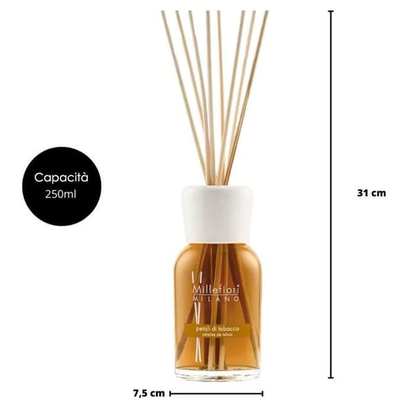 MILLEFIORI, DIFFUSOR MED PINS FÖR TABAKSBLAD 250ML, HEM, DUFTER