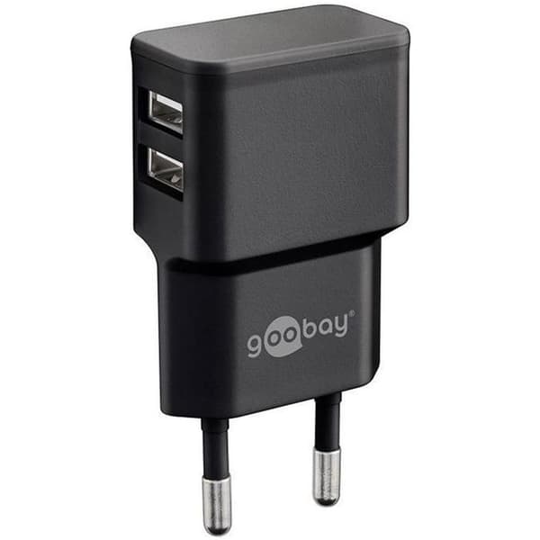 USB-lader - Goobay - Dobbelt 12W - Sort - 2 porte - Kompakt