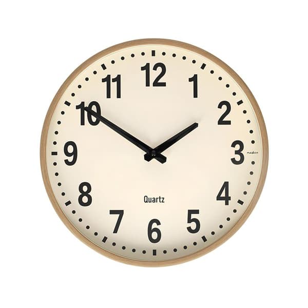 Tyst Väggklocka 30 cm Träeffekt Stora Siffror Lättläst Nedis Beige