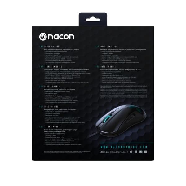 Mus - NACON - PCGM-500ES - Ambidextrous - Optisk - 6400 DPI - USB - Sort