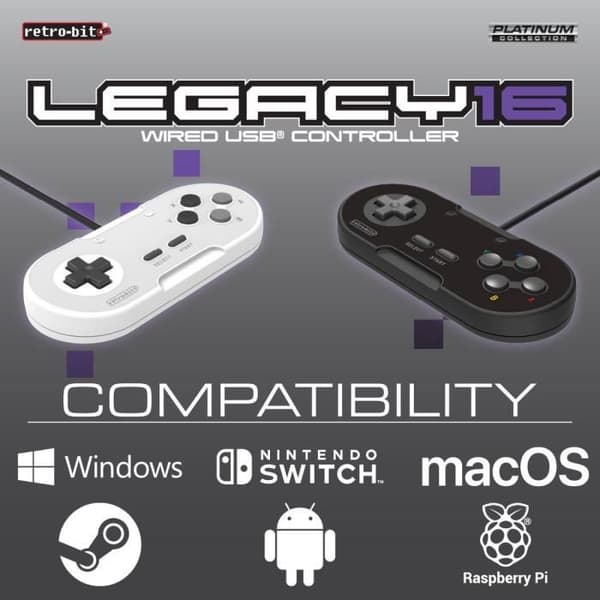 RetroBit Legacy 16 USB -controller - Sort - Switch, PC, Steam, Raspberry Pi