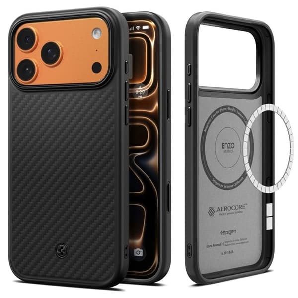 Spigen Enzo Aramid T MagSafe Cover til iPhone 17 Pro Max - Sort