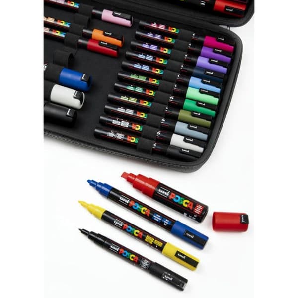 40 tuscher - POSCA - Farveassortiment + spidser - PC1-1M - PC3M - PC5M - PC8K