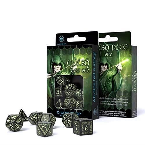 Q Workshop Elvish Dice BlackGlow-in-the-Dark (7) Brädspel