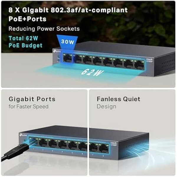 Gigabit Switch - TP-LINK - 8 Porte - PoE+ - 16 Gbps - Stille Drift