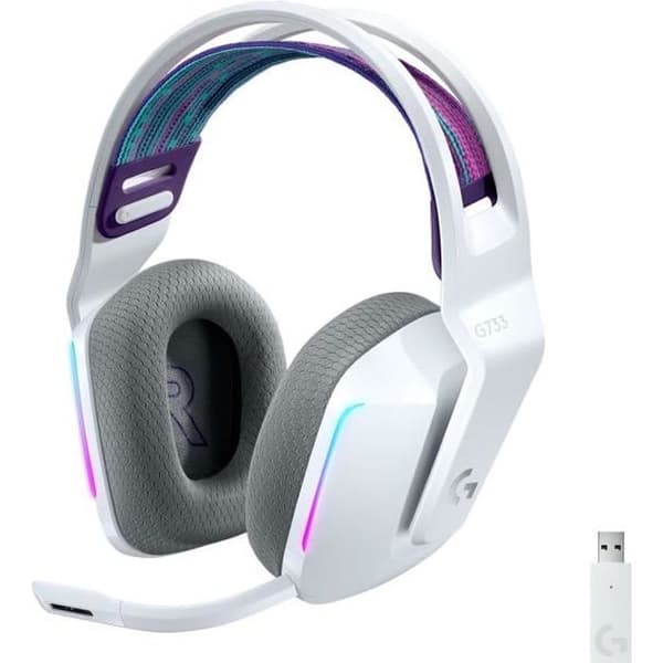 Gaming headset - Trådlös - Logitech G - G733 Lightspeed - PS5, PS4, PC, MAC - Vit