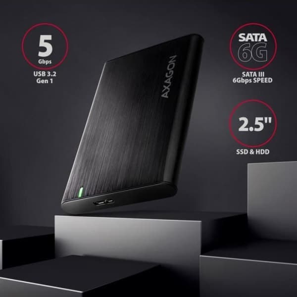 Harddiskhus - AXAGON - EE25-A6M - USB 3.0 - SATA 6G - 2.5 tommer - Sort