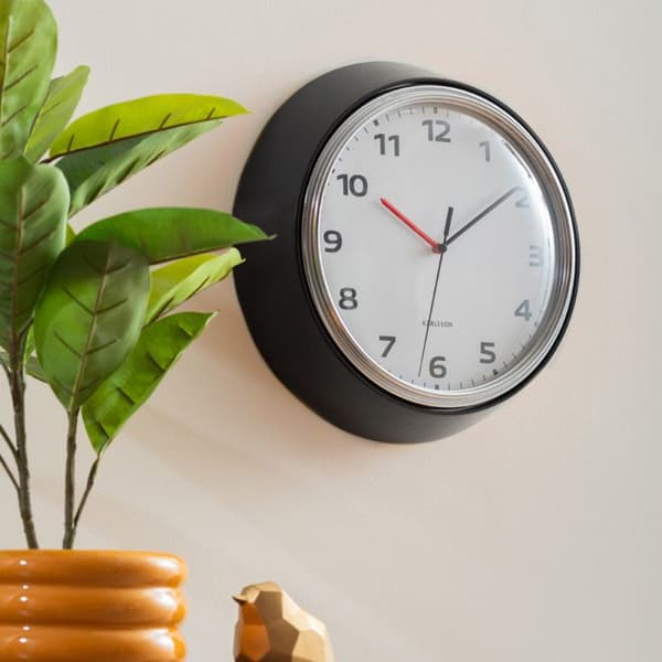 Vægur Modern Retro D34cm - Present Time - Sort -