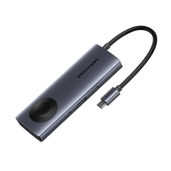 Dockningsstation USB Typ-C med Trådlös Laddning Vention TPMHB- 1xHDMI 4K- 2xUSB- 1xUSB Typ-C- 1xUSB Typ-C PD- Grå