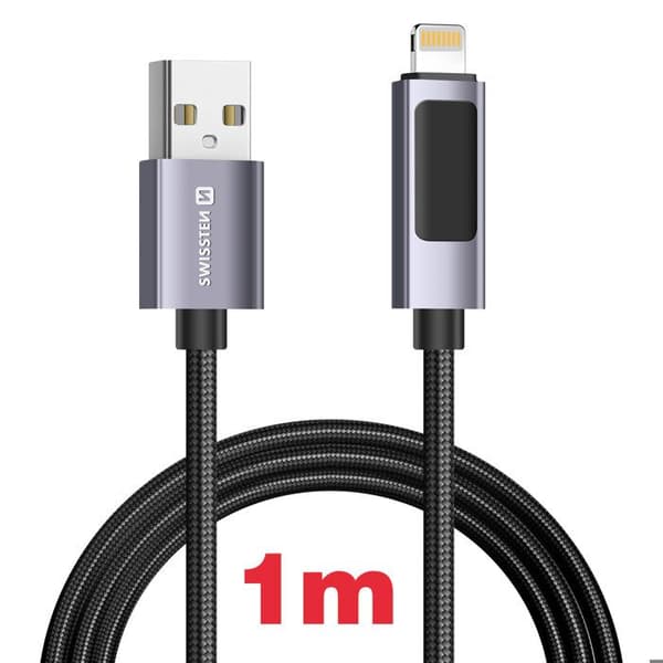 USB-kabel - SWISSTEN - Lightning til USB - 12W - 1m - Sort LED-skærm