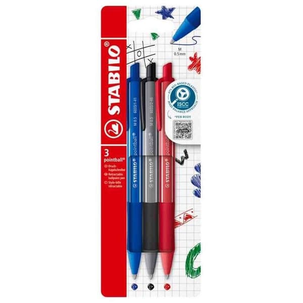 Farverig retractable kuglepen, 3 stk.