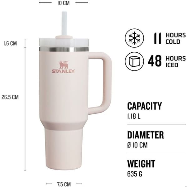 Termokrus - STANLEY - Quencher H2.O FlowState - 1180 ml - Rustfrit stål - Rosenkvarts