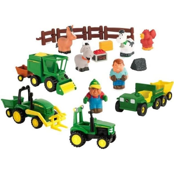 Maxi John Deere gård sæt - 4 køretøjer, 2 landmænd, 4 dyr og tilbehør