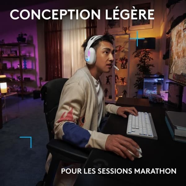 Gaming headset - trådlös - Logitech G - G522 - Lightspeed - Vit