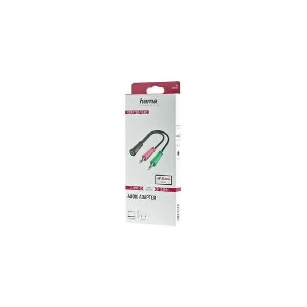 Audioadapter - HAMA - Hanstik 3,5 mm - 4 pins - Sort - Analogisk