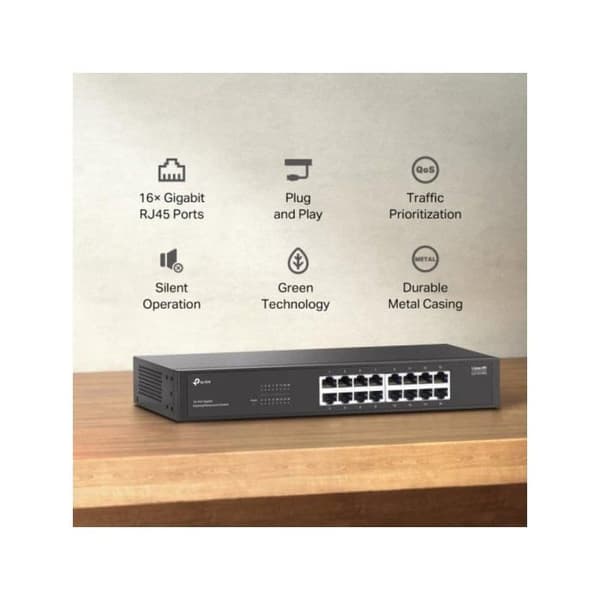 TP-Link LS1016G Switch 16 Gigabit Ethernet-porte uden blæser Rackmontering