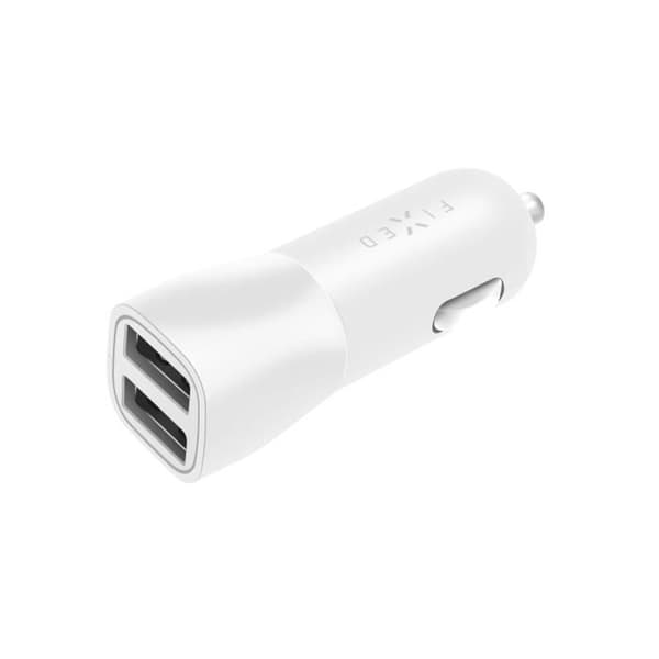 Bilauflader - FIXED - 2xUSB Adapter - 15W Smart Rapid Charge - Vit - Praktisk