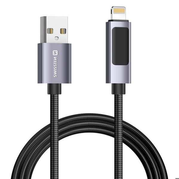 USB-kabel - SWISSTEN - Lightning til USB - 12W - 1m - Sort LED-skærm