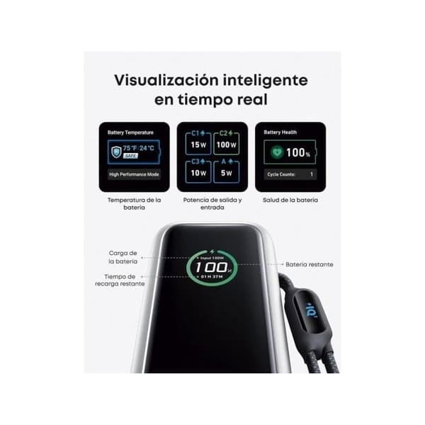 Extern batteri - ANKER - A1695H41 - 165W - Fällbar USB-C-kabel - Silver