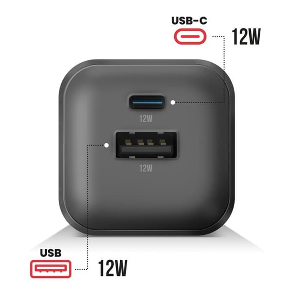 USB-C / USB-A Power Delivery GaN 12W Strømforsyning Swissten Sort