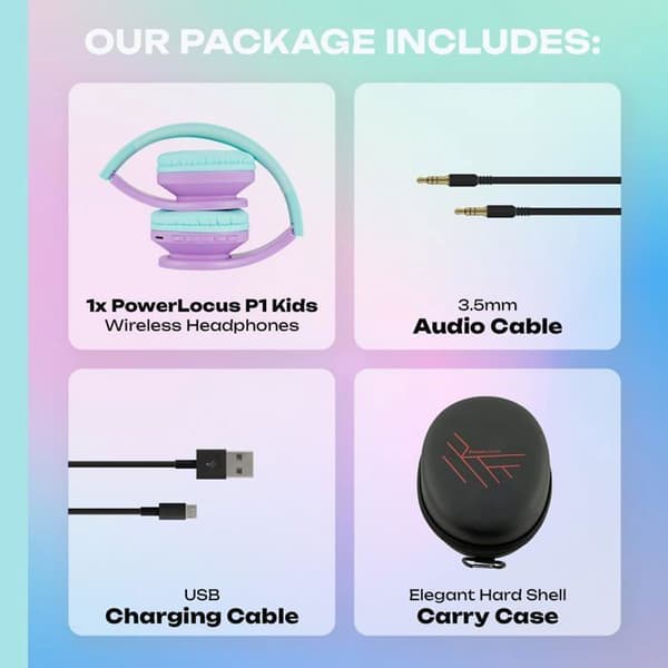 Barnhörlurar - POWERLOCUS - P1Kids - Bluetooth - Teal-Violet - Fällbar