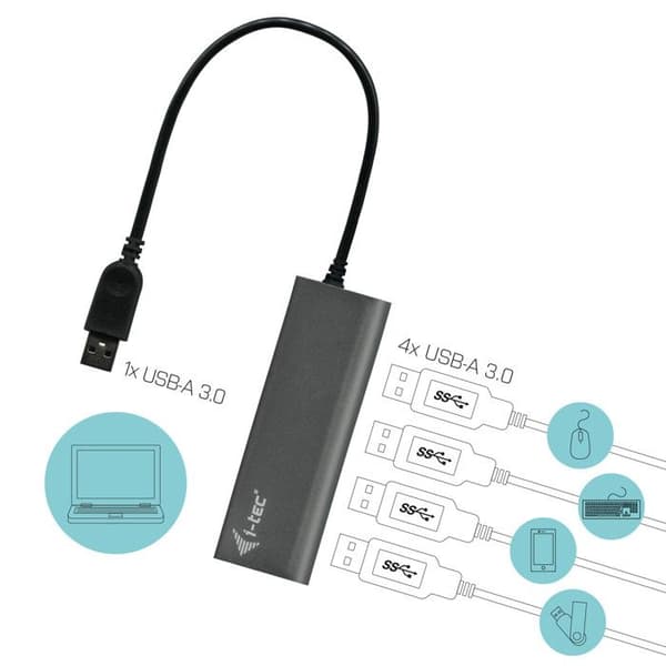 USB-hub - I-TEC - Metall - 4 portar USB 3.0 - Extern - PC, Mac