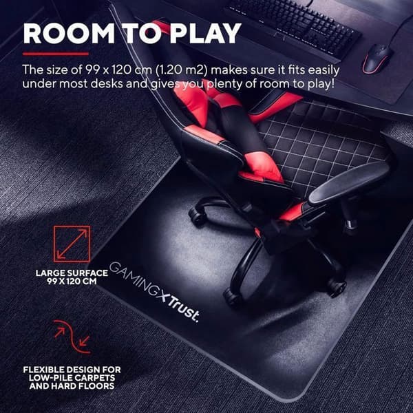 Trust Gaming Stoleunderlag til Kontorstole, Holdbart Materiale, 99 × 120 cm, til Gaming og Arbejde - Sort