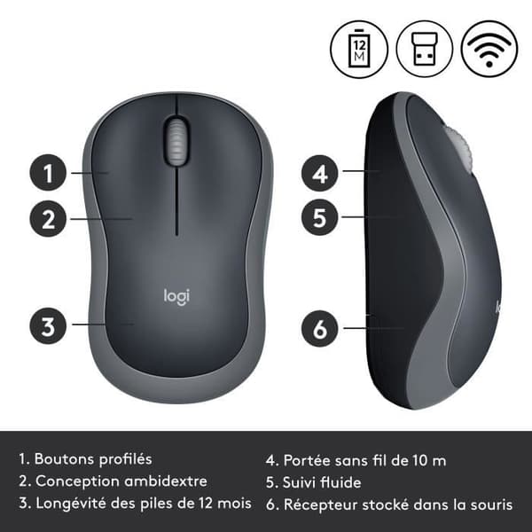 Mus - Trådlös - Logitech - M185 - Grå - Ambidextrös