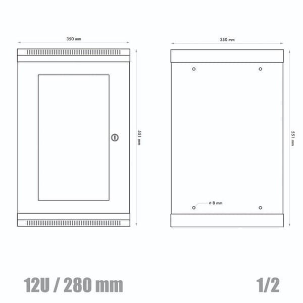 Datacom 10 12U/280 mm (glas) svart