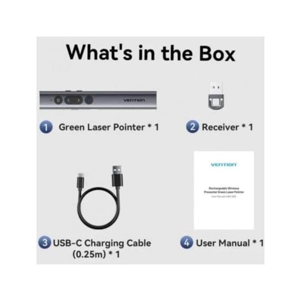 Vention KQJH0 Trådlös Presentatör Bluetooth USB-C Grön Laserpekare Grå