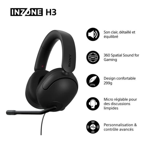 Sony Inzone H3 headset - kablet gaming - Sort