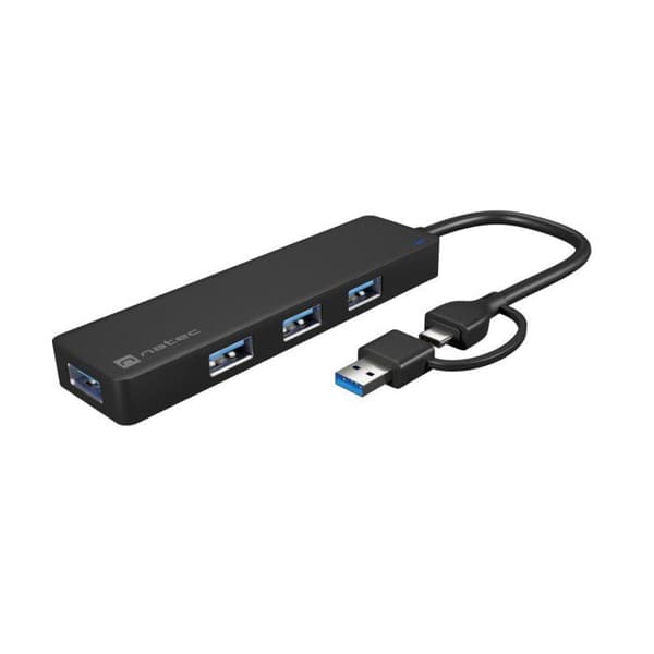 USB-Hub - Natec - Mayfly - 4 portar - USB-C och USB-A - Hög hastighet