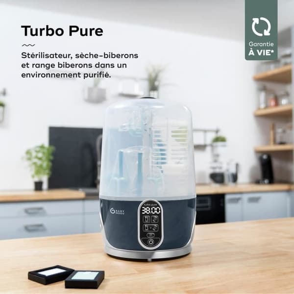 Babymoov Turbo Pure Sterilisator til Sutter Dampsystem 2 i 1, Sutter Tørrer, På 6 min.