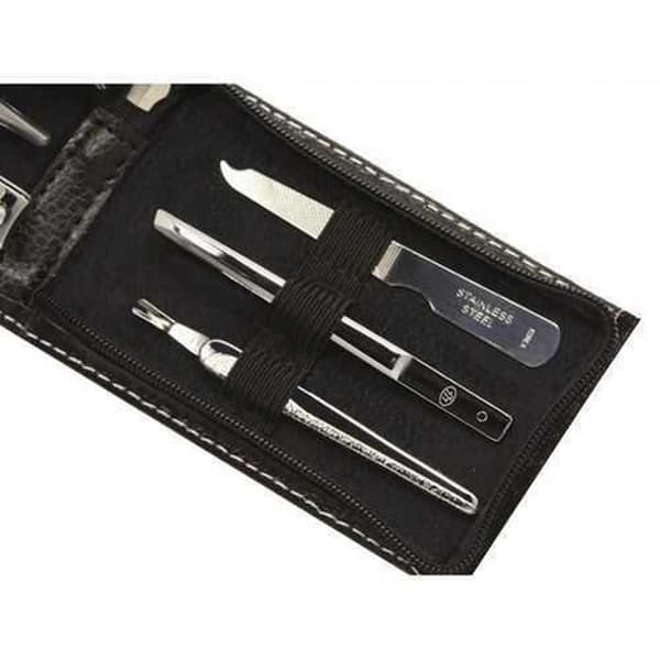 Manicure sæt - THREE SEVEN - Sort - 6 værktøjer - Etui i kunstlæder - Rustfrit stål