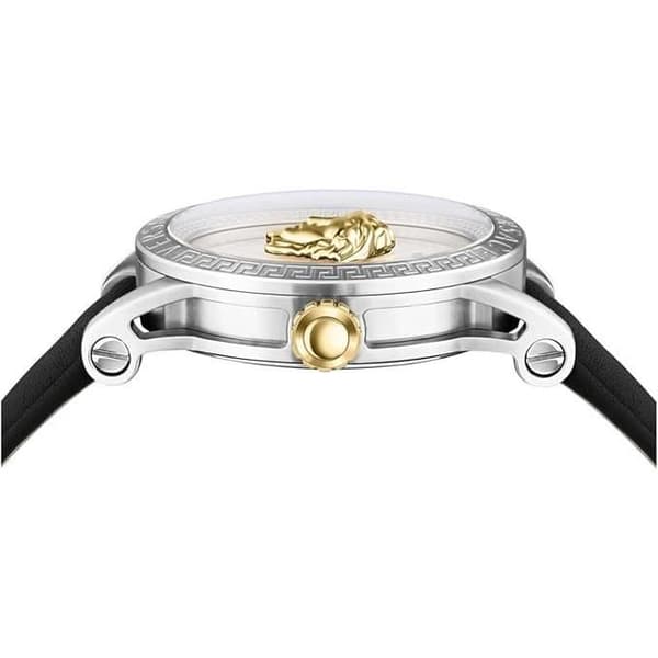 Quartz Ur til Mænd - Versace V-Code VESN00222 - Rustfrit Stål - Sølv Urskive - Sort Læderrem