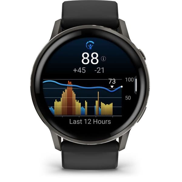 GPS-ur med forbindelse - GARMIN - Venu 4 - 45 mm (1,4") - Grå med sort silikonearmbånd