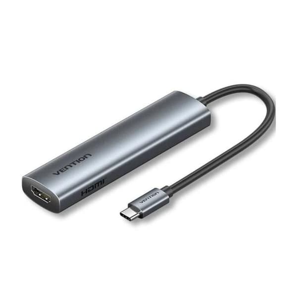 Dockningsstation USB Typ-C Vention TGLHB- 1xUSB Typ-C- 2xUSB- 1xHDMI 4K- 1xUSB Typ-C PD- Grå