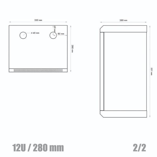 Datacom 10 12U/280 mm (glas) sort